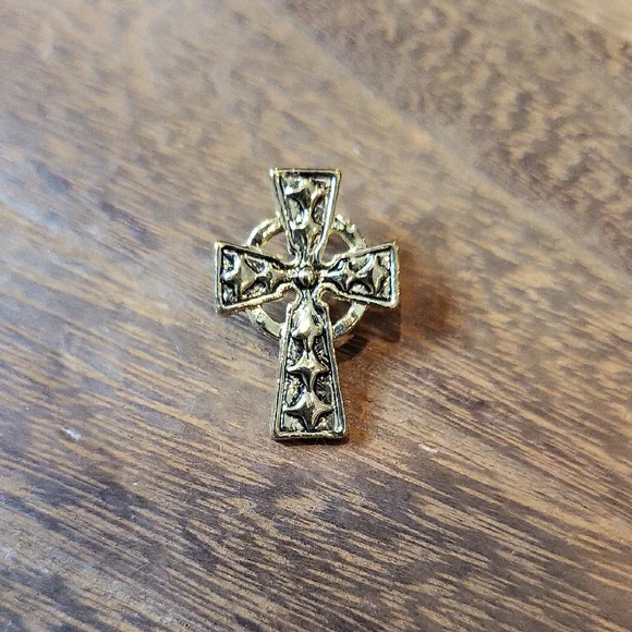 Gold Tone Cross Lapel Pin - Picture 2 of 7